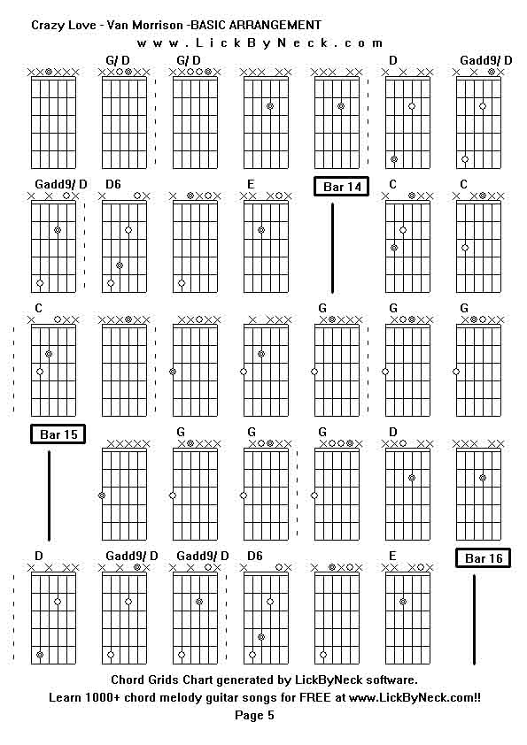 Chord Grids Chart of chord melody fingerstyle guitar song-Crazy Love - Van Morrison -BASIC ARRANGEMENT,generated by LickByNeck software.